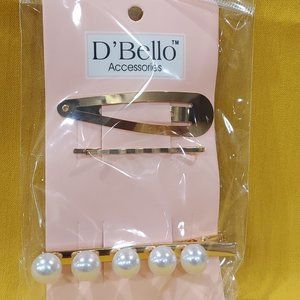 D'Bello Gold and Pearl Hair Clips - 3 piece set